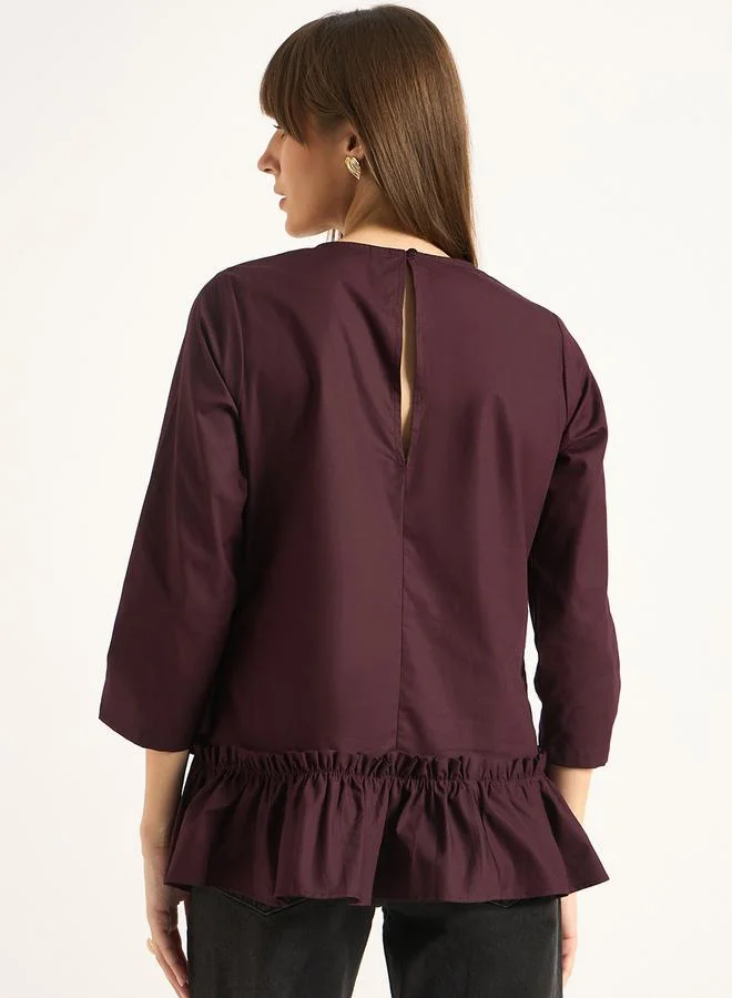Femmella Femmella Asymmetric Hem Ruffle Detail Round Neck Top