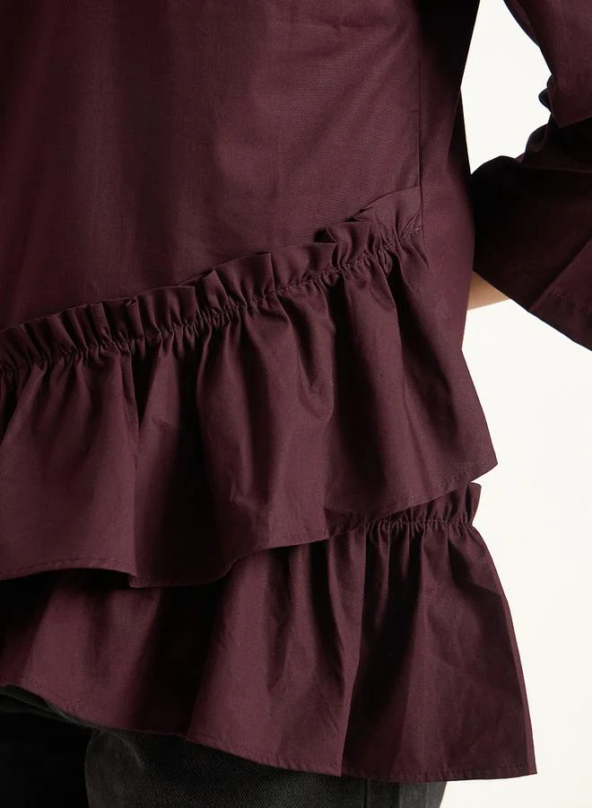Femmella Femmella Asymmetric Hem Ruffle Detail Round Neck Top