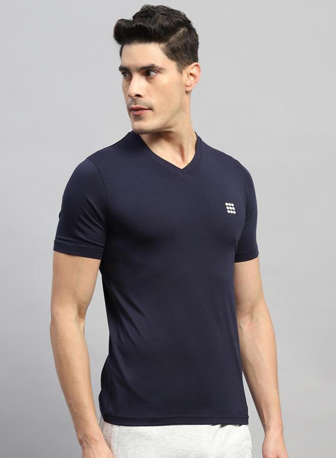 Rock.it Men Navy Solid V Neck Short Sleeves T Shirt - Image 3