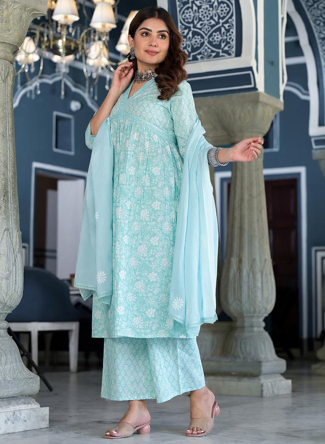 فيشود طقم كورتا قطن مطبوع بالزهور مع دوباتا - Image 4