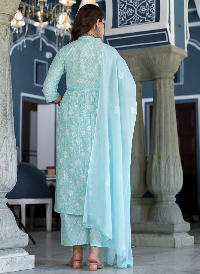 فيشود طقم كورتا قطن مطبوع بالزهور مع دوباتا - Image 3