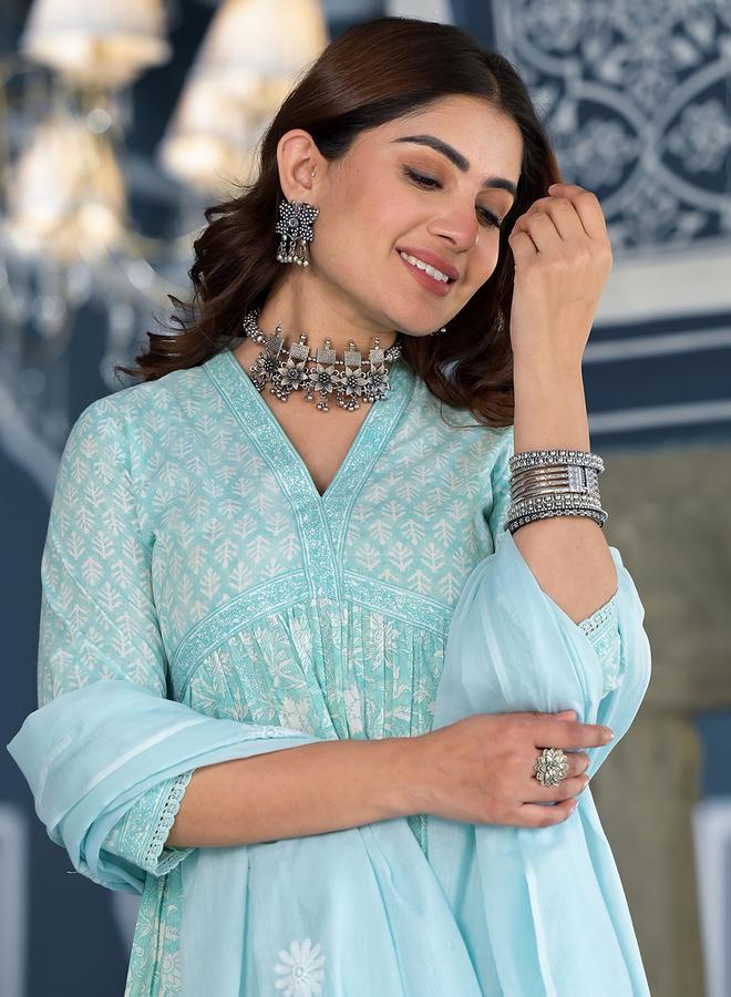 فيشود طقم كورتا قطن مطبوع بالزهور مع دوباتا - Image 5