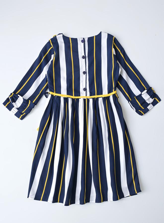 BELLA MODA Striped Fit and Flare Button Detail Dress by Styli  - Image 3