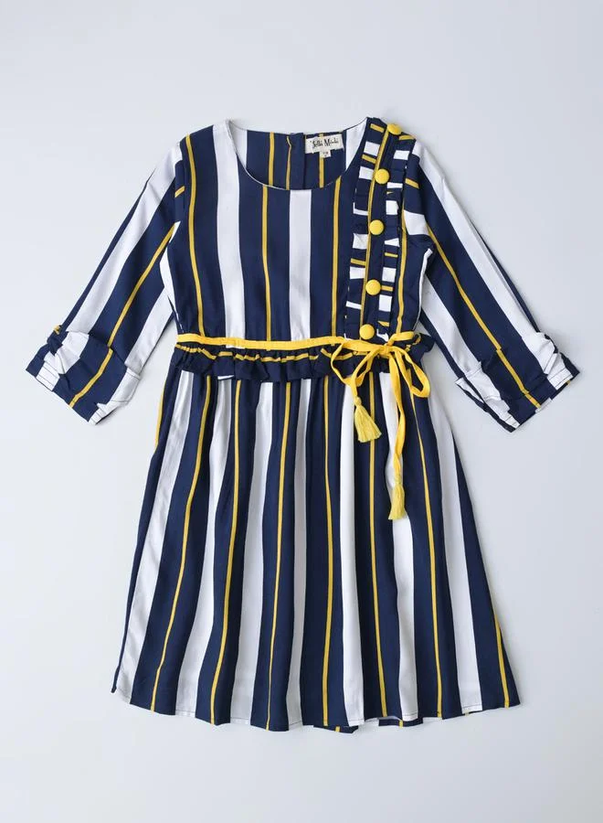 BELLA MODA Striped Fit and Flare Button Detail Dress