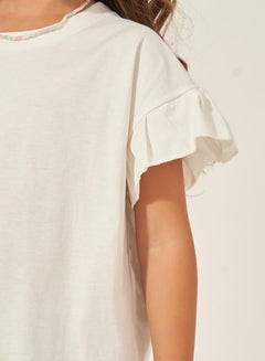 Styli Solid Dropped Shoulder T-Shirt with Ruffled Detail  - Image 3