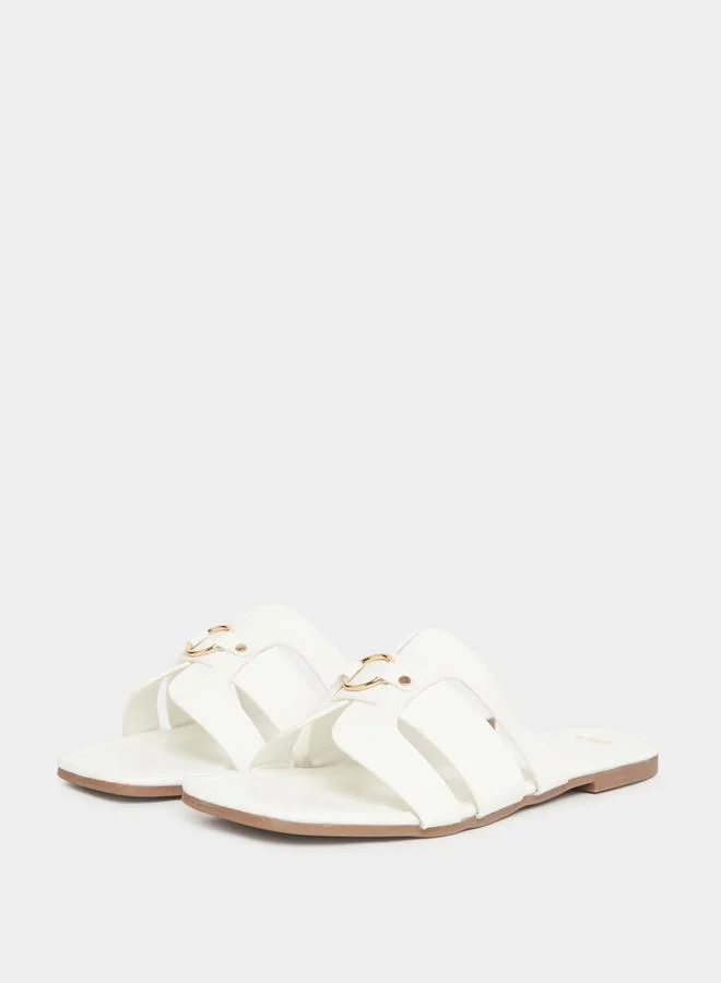 Styli Buckle Embellished Open Toe Flat Sandals