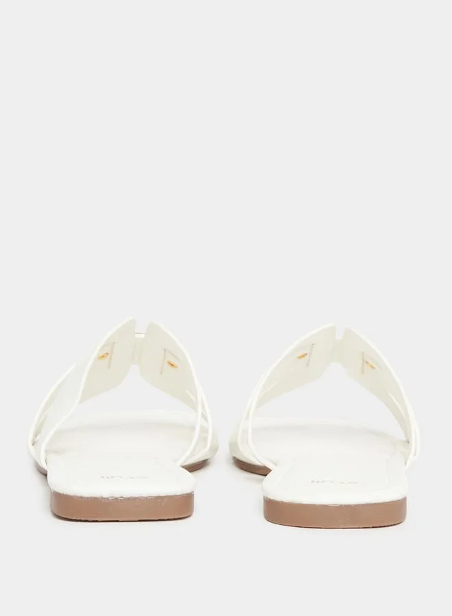 Styli Buckle Embellished Open Toe Flat Sandals