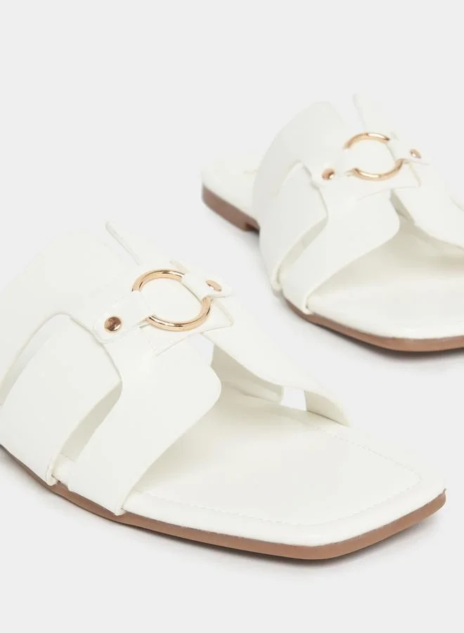 Styli Buckle Embellished Open Toe Flat Sandals