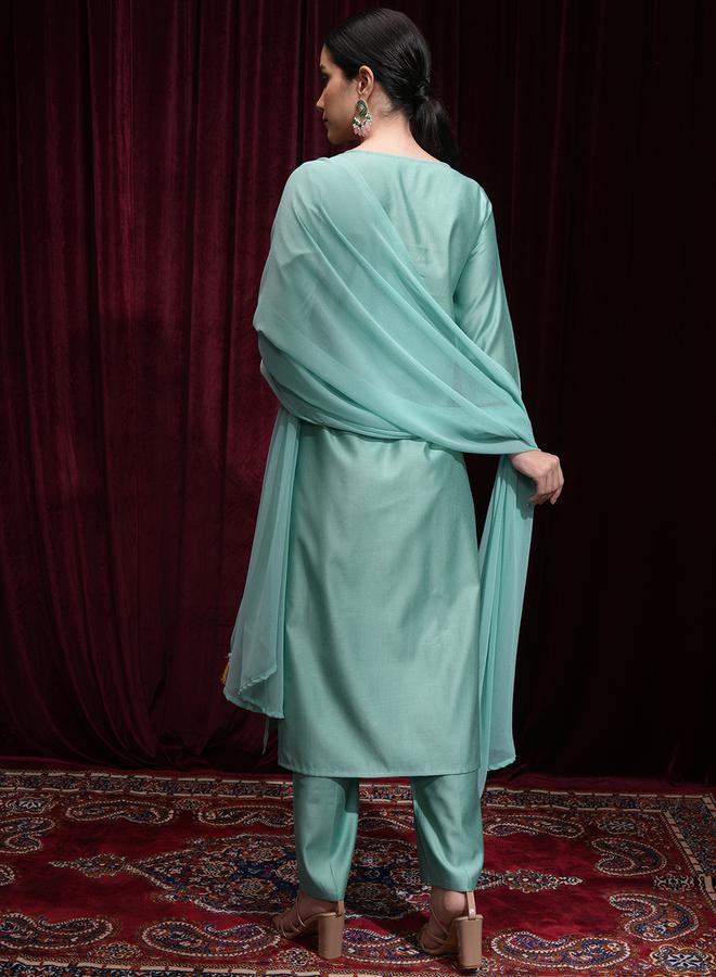 Vishudh Women Blue Embroidered Kurta Set - Image 3