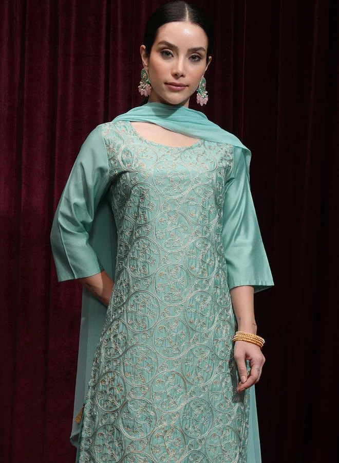 Vishudh Women Blue Embroidered Kurta Set by Styli