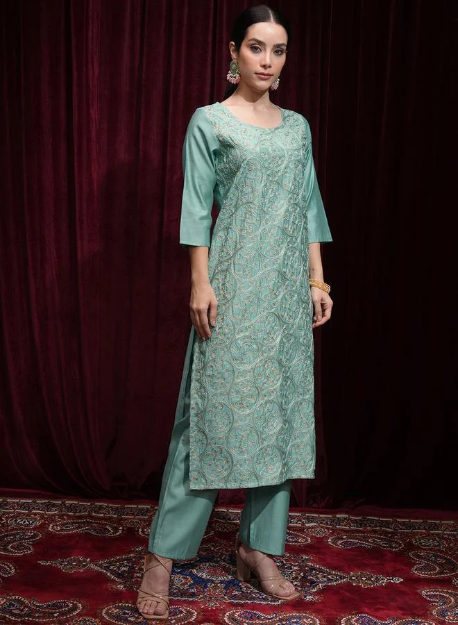Vishudh Vishudh Women Blue Embroidered Kurta Set