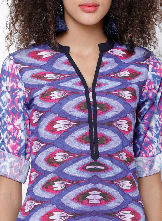 Vishudh Vishudh Women Blue & Pink Printed Straight Kurta