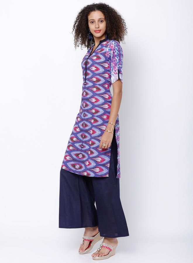 Vishudh Women Blue & Pink Printed Straight Kurta by Styli  - Image 2