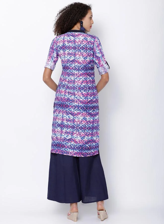Vishudh Vishudh Women Blue & Pink Printed Straight Kurta