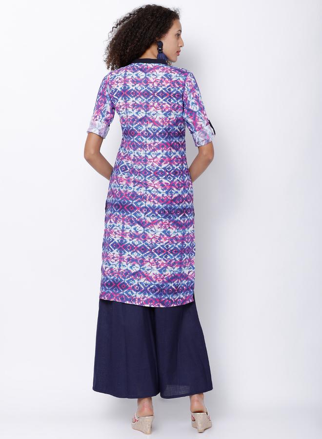Vishudh Women Blue & Pink Printed Straight Kurta by Styli  - Image 3