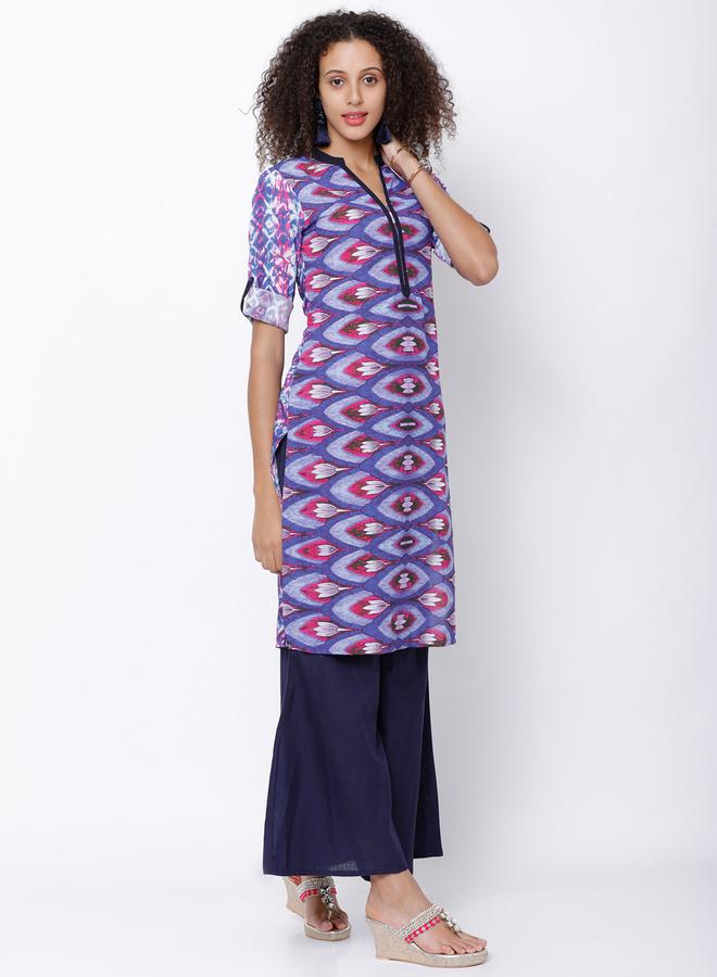 Vishudh Women Blue & Pink Printed Straight Kurta by Styli  - Image 4