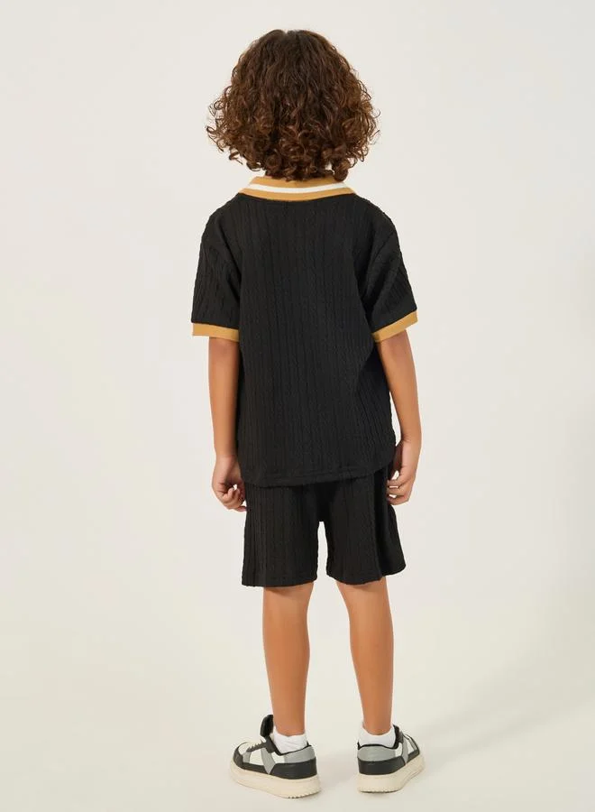 Styli Contrast Collar Polo T-Shirt and Shorts Set