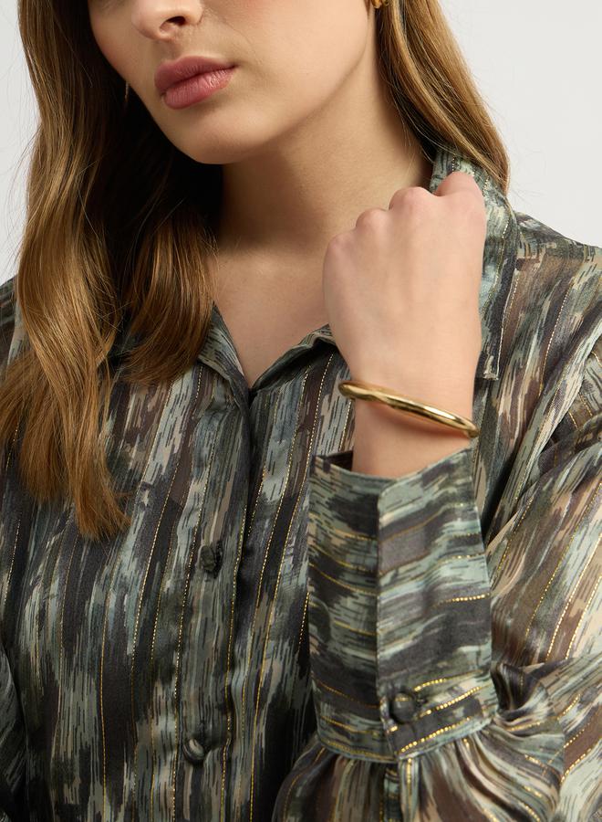 Styli Printed Balloon Sleeve Spread Collar Blouse - Image 4