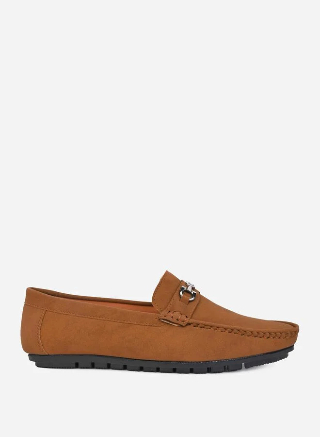Styli Buckled Faux Leather Slip On Loafers