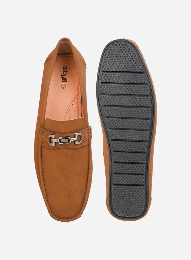 Styli Buckled Faux Leather Slip On Loafers