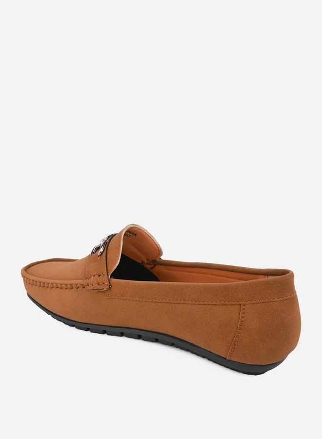 Styli Buckled Faux Leather Slip On Loafers