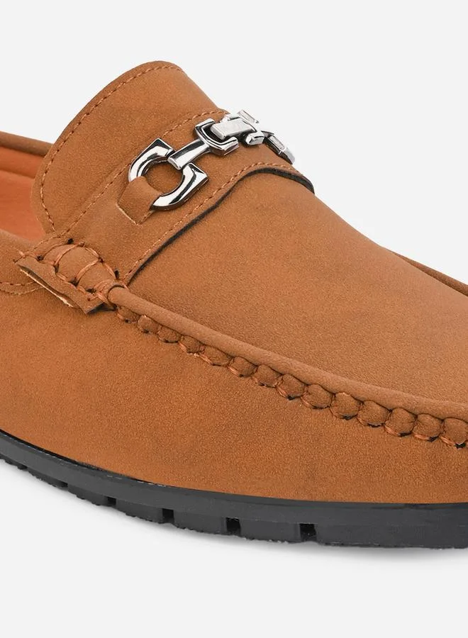 Styli Buckled Faux Leather Slip On Loafers