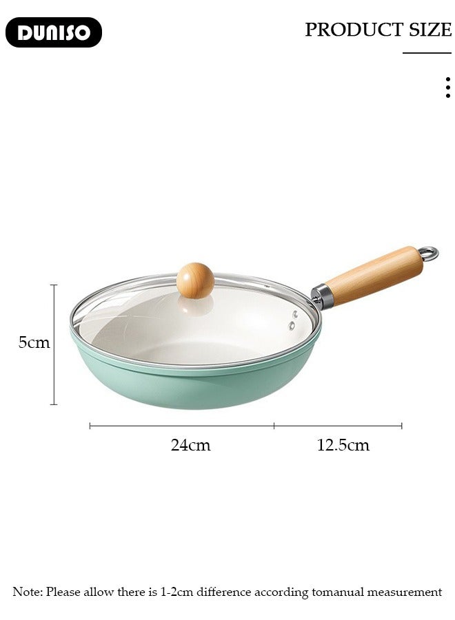 DUNISO مقلاة سيراميك خفيفة الوزن، 24 سم، صحية وغير سامة، غير لاصقة مع مقبض مقاوم للحرارة وغطاء زجاجي سميك، مقلاة أومليت قابلة للغسل ومقاومة للاهتراء ودرجات الحرارة العالية، متوافقة مع جميع أنواع المواقد، مثالية للقلي والطهي والتشويح. - Image 4