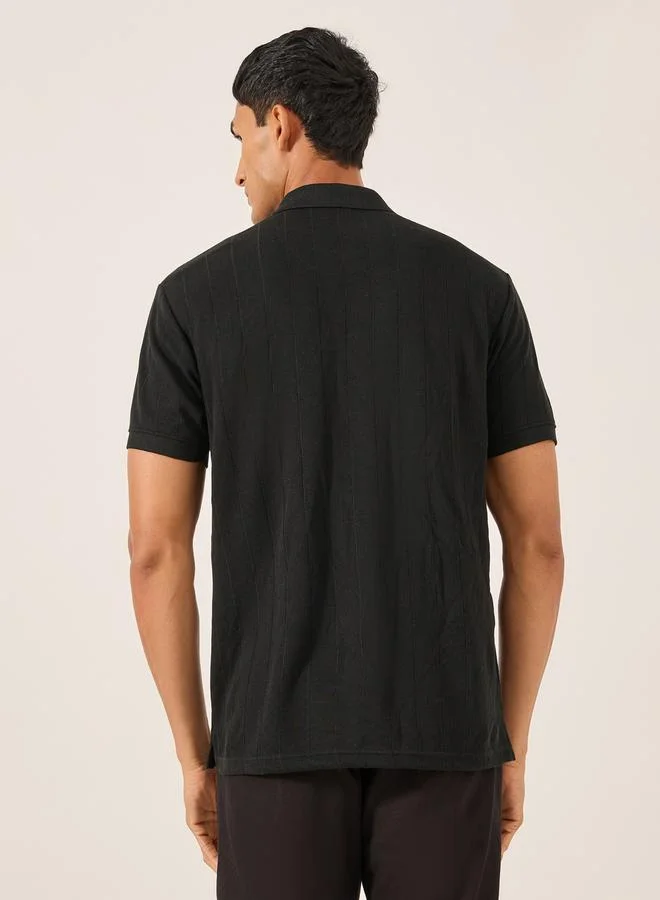 Styli Ribbed Textured Relaxed Fit Polo