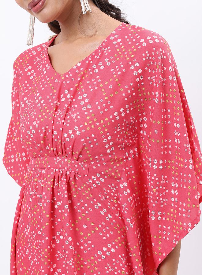 Vishudh Women Pink Printed Kaftan Kurta with Trousers by Styli  - Image 5