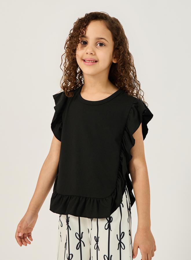 Styli - Ruffled Edge Top and Bow Print Pants Set - Image 1