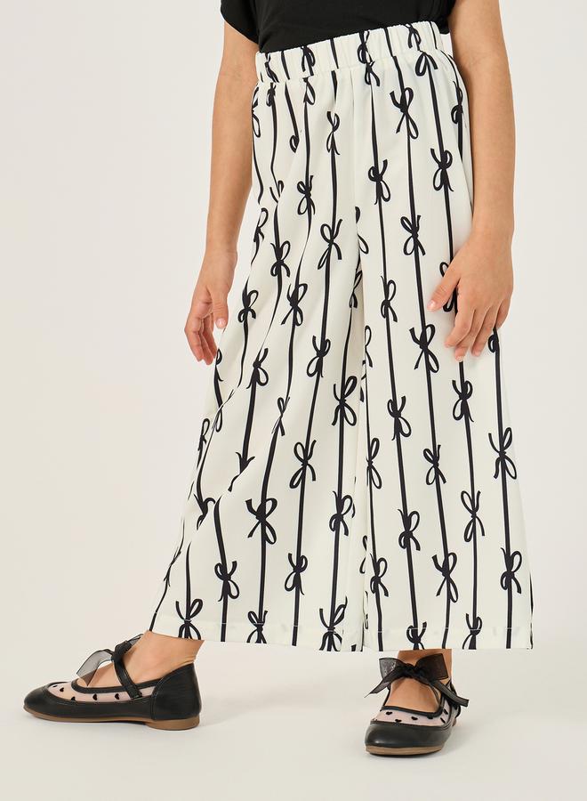 Styli - Ruffled Edge Top and Bow Print Pants Set - Image 1