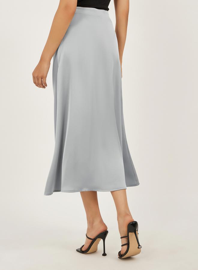 Styli Grey Satin Flared Maxi Skirt  - Image 4