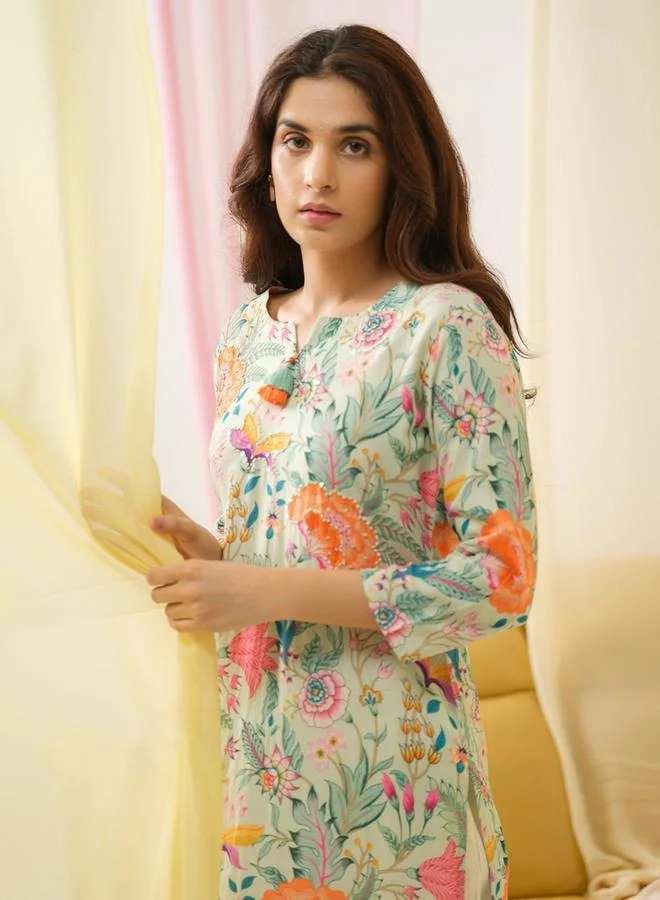 DW DW Floral Printed Straight Kurta