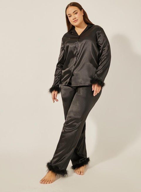 FEATHER TRIM BUTTON THRU SHIRT and PJ SET