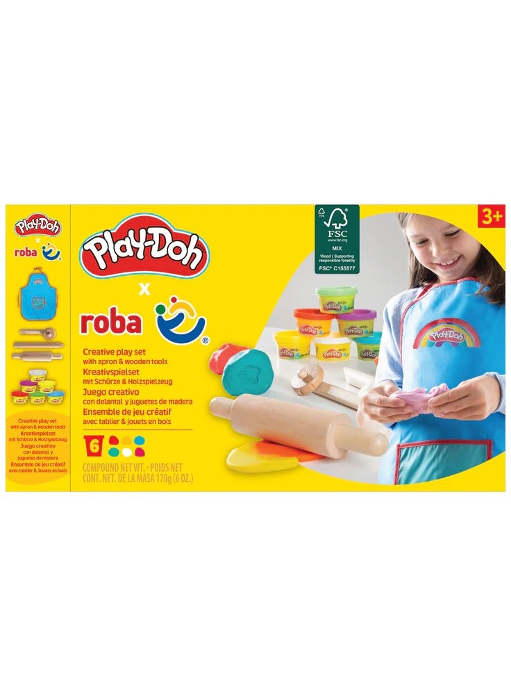 roba - Play-Doh Creative Play Set w/ Water-Resistant Apron, Wooden Tools & 6 Colors of Non-Toxic Clay, Kids Roleplay, Arts & Crafts, Preschool Play, Food Toys, Sustainable, Fun & Educative Gift for Kids 3+ - Image 1