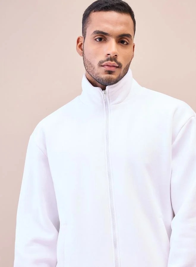 ماسكلن ساسافراس سويت شيرت أوفيرسايز بسحاب أمامي أبيض من ستايلي