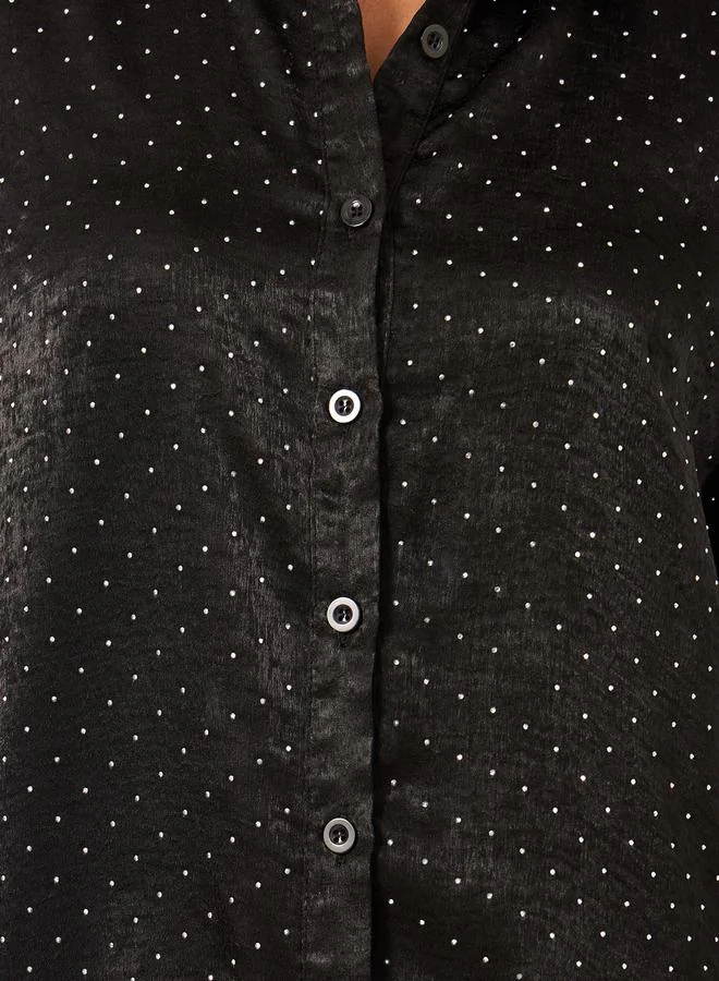 Styli Embellished Collared Long Sleeves Oversized Shirt