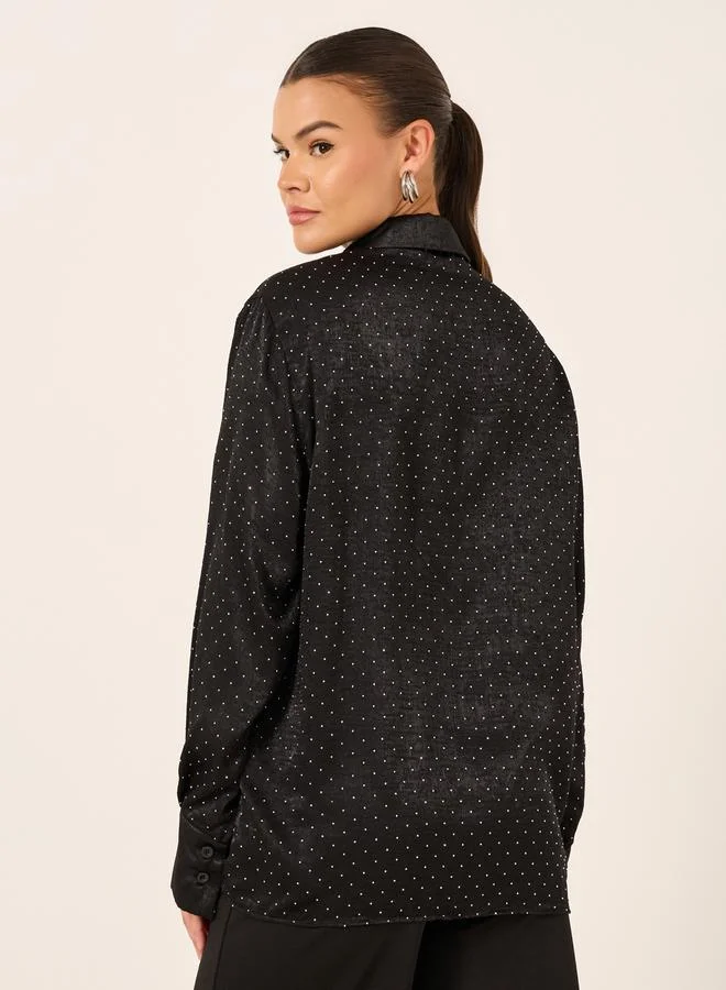 Styli Embellished Collared Long Sleeves Oversized Shirt