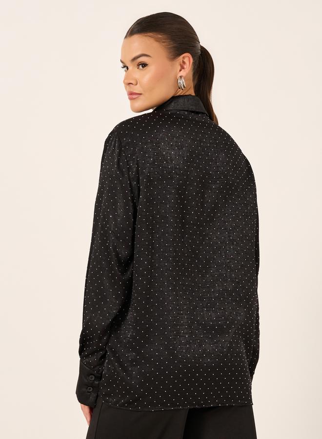 Styli Embellished Collared Long Sleeves Oversized Shirt  - Image 5