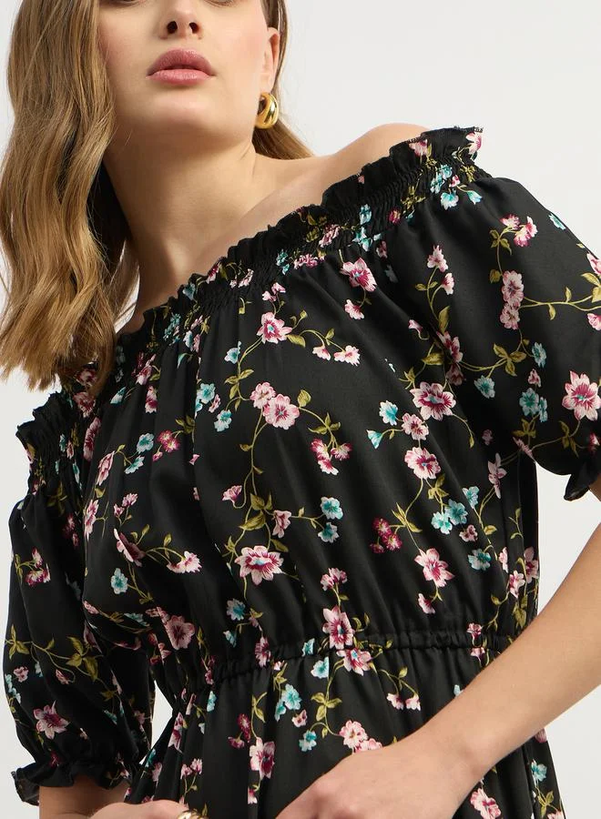Styli Floral Off-Shoulder Dress