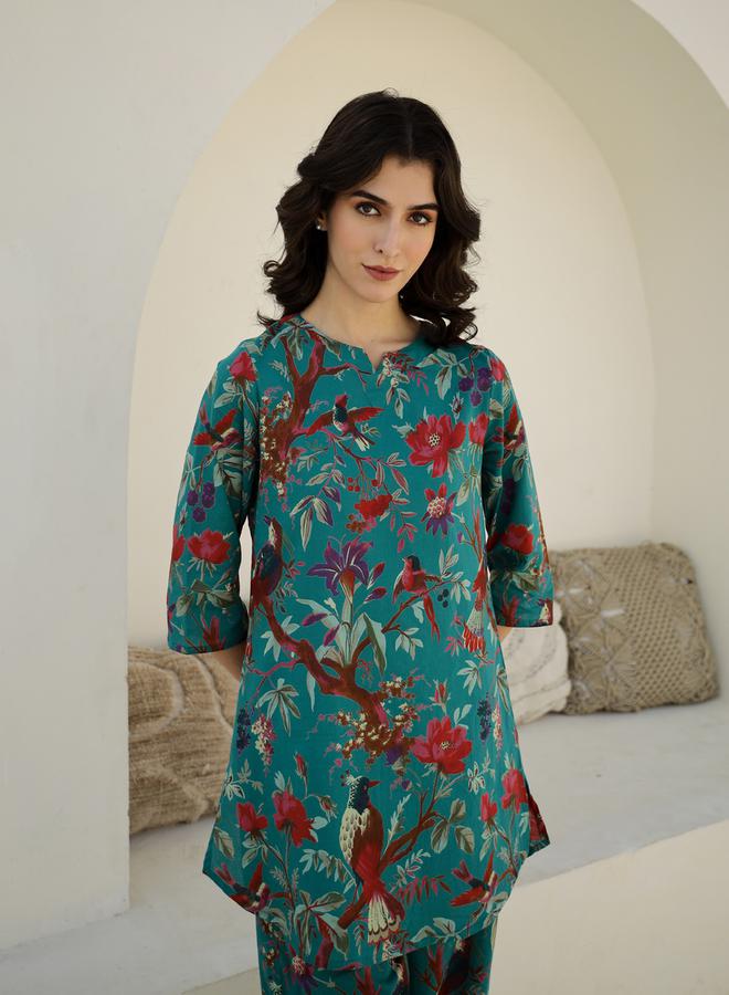 sanskrutihomes Pure Cotton Printed Notch Neck Top and Pyjama Set by Styli  - Image 5