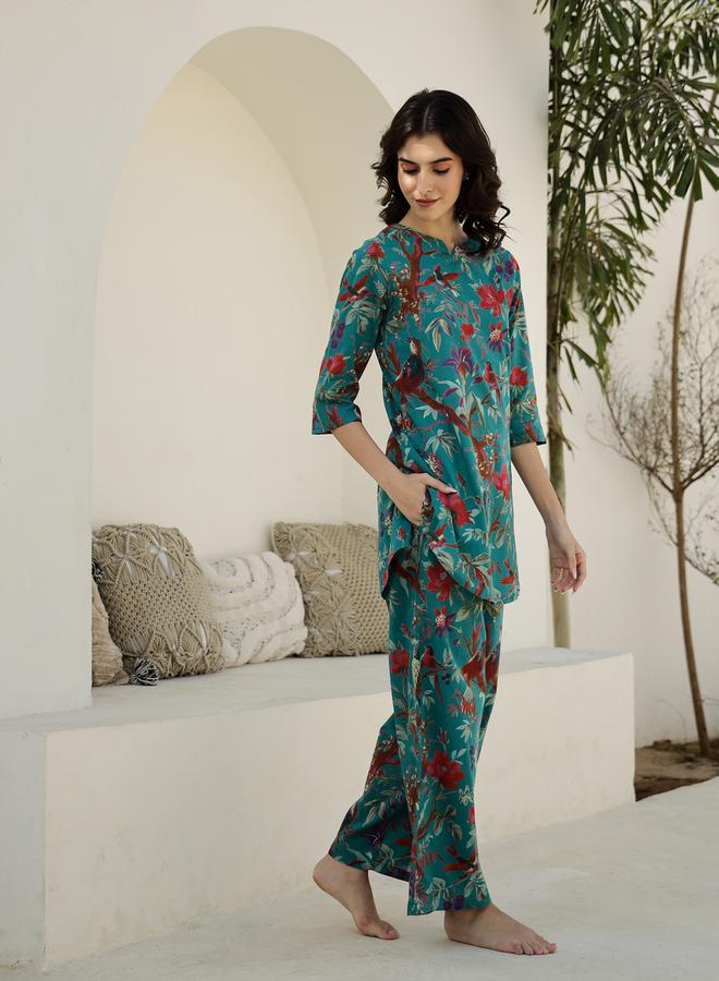 sanskrutihomes Pure Cotton Printed Notch Neck Top and Pyjama Set by Styli  - Image 4