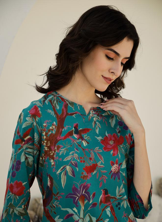 sanskrutihomes - Pure Cotton Printed Notch Neck Top and Pyjama Set by Styli - Image 1
