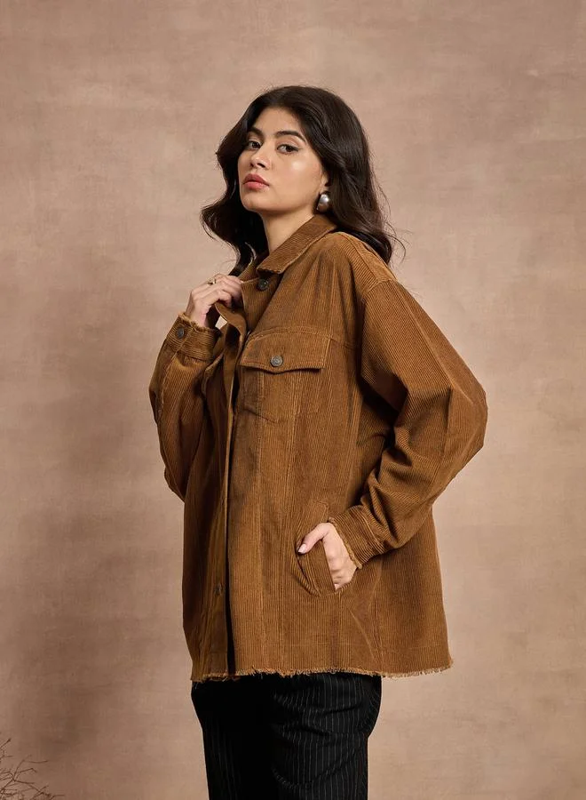 SASSAFRAS Textured Corduroy Oversized Shacket with Pockets by Styli