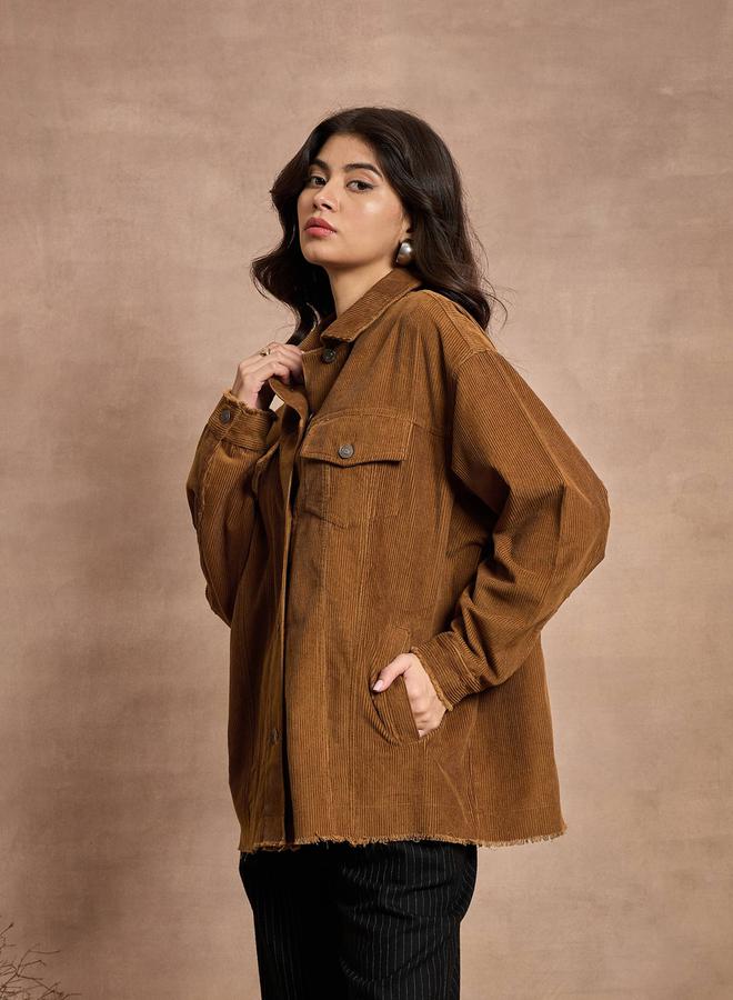 SASSAFRAS - Textured Corduroy Oversized Shacket with Pockets by Styli - Image 1