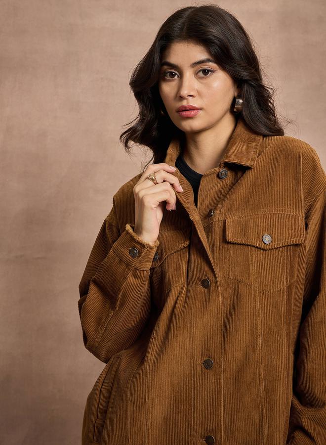 SASSAFRAS - Textured Corduroy Oversized Shacket with Pockets by Styli - Image 1
