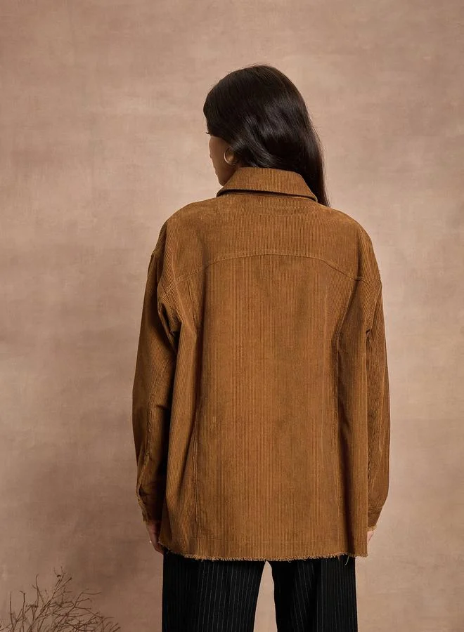 SASSAFRAS Textured Corduroy Oversized Shacket with Pockets by Styli