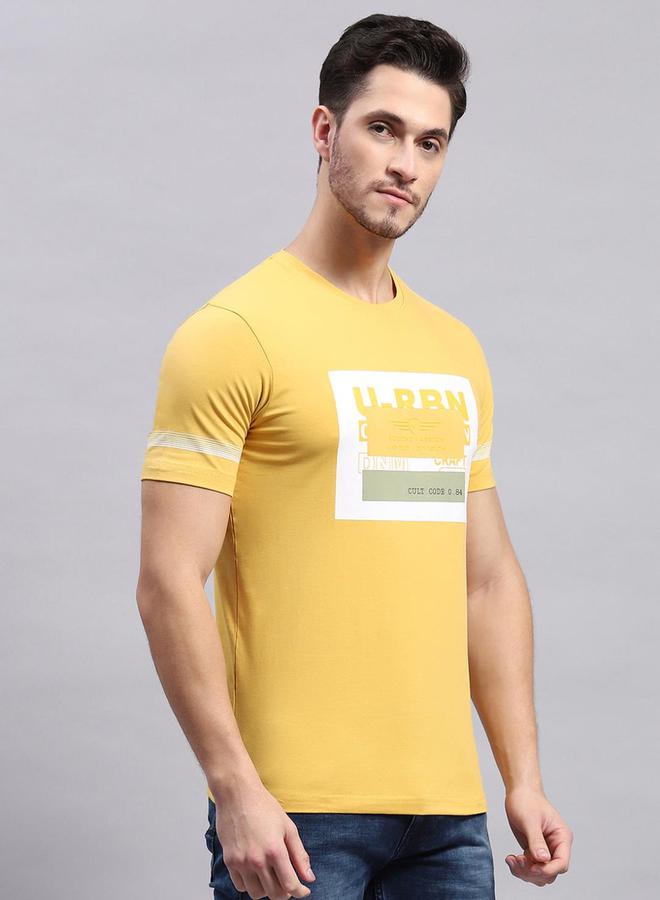Monte Carlo - Regular Fit Mustard Printed Round Neck TShirt by Styli - Image 1