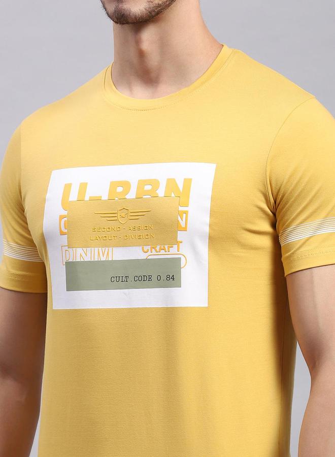 Monte Carlo - Regular Fit Mustard Printed Round Neck TShirt by Styli - Image 1
