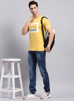 Monte Carlo Regular Fit Mustard Printed Round Neck TShirt by Styli  - Image 5
